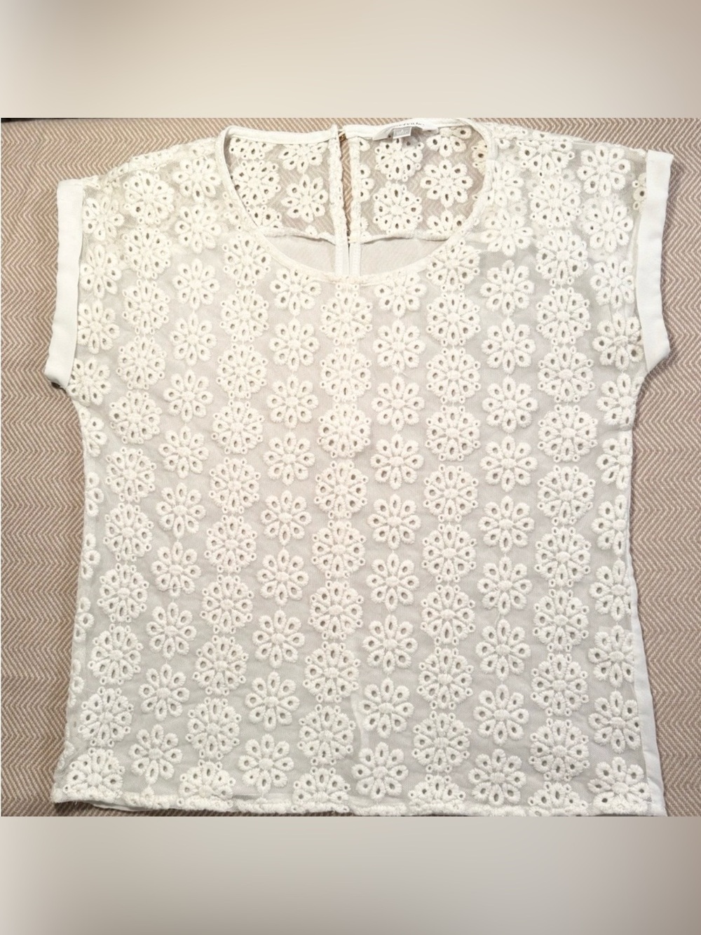 Charming Charlie Cream Sheer Floral Lace Top Sz Small Festival Boho Cottagecore